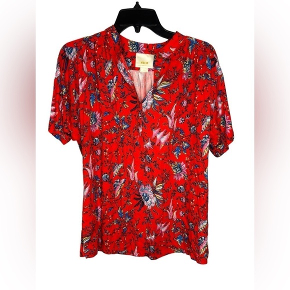 Anthropologie Maeve Windham Bright Red Floral Tunic Size Medium - Picture 3 of 10
